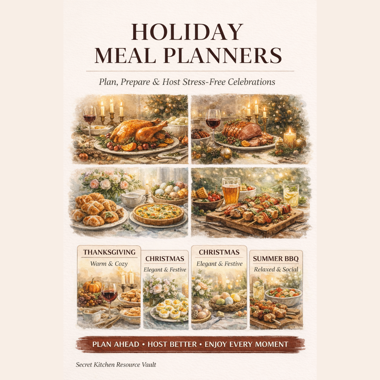 Holiday Meal Planners (Thanksgiving + Christmas + Easter + 4th of July + Diwali)